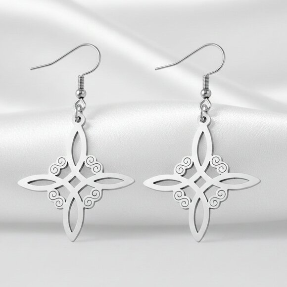 Source Unknown Jewelry - Witch Knot Silver Tone Dangle Earrings Stainless Steel Fashion NWOT